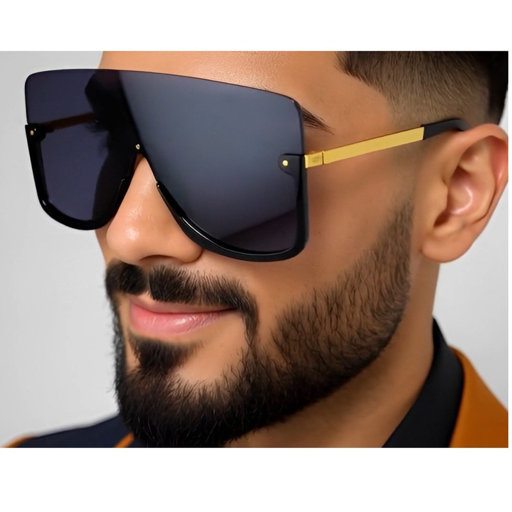 Large Shield Sunglasses Flat Top One Piece Lens UV400 Protection Men Sunny Beach